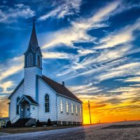 A Lone Church at Dusk